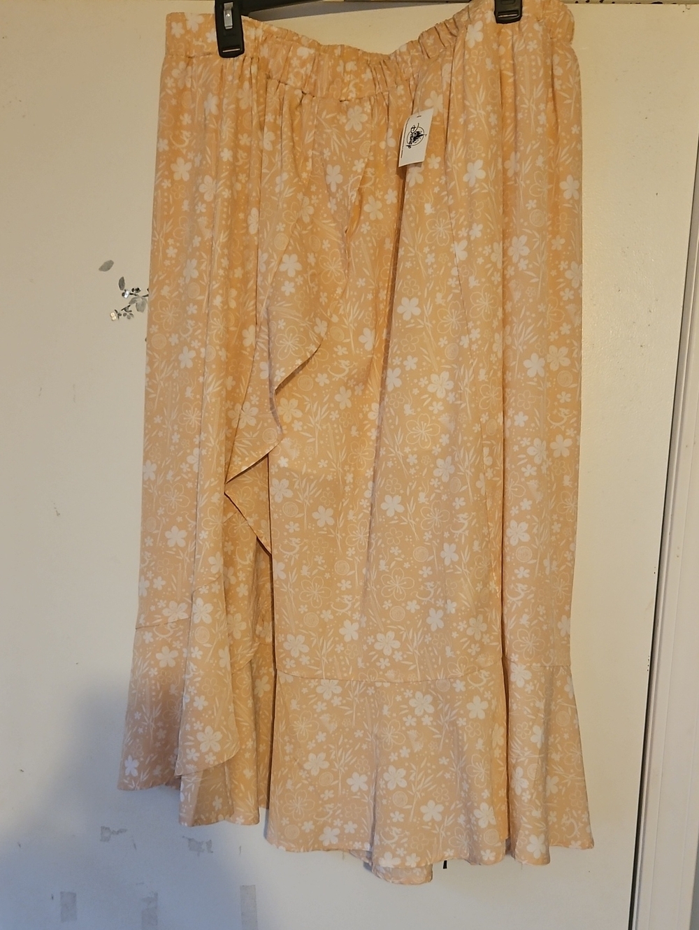 Disney Mulan Peach Floral Maxi Skirt with Ruffle Front